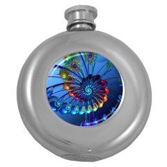 Top Peacock Feathers Round Hip Flask (5 Oz) by BangZart