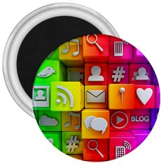 Colorful 3d Social Media 3  Magnets by BangZart