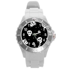 Skull Pattern Round Plastic Sport Watch (l) by BangZart