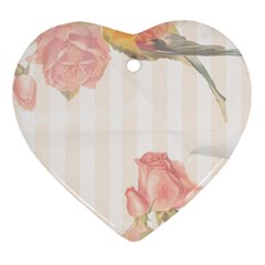 Vintage Roses Floral Illustration Bird Ornament (heart) by paulaoliveiradesign