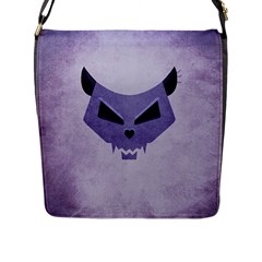 Purple Evil Cat Skull Flap Messenger Bag (l)  by CreaturesStore