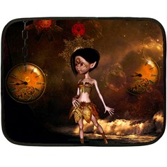 Steampunk, Cute Little Steampunk Girl In The Night With Clocks Fleece Blanket (mini) by FantasyWorld7