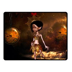 Steampunk, Cute Little Steampunk Girl In The Night With Clocks Fleece Blanket (small) by FantasyWorld7