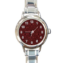 Red Glitter Look Floral Round Italian Charm Watch by gatterwe