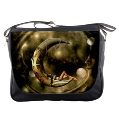 Steampunk Lady  In The Night With Moons Messenger Bags by FantasyWorld7