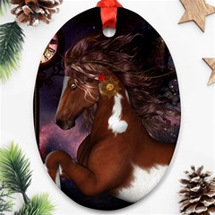 Steampunk Wonderful Wild Horse With Clocks And Gears Oval Ornament (two Sides) by FantasyWorld7