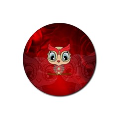 Cute Colorful  Owl, Mandala Design Rubber Round Coaster (4 Pack)  by FantasyWorld7