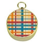 Plaid Pattern Gold Compasses Front