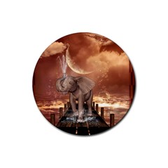 Cute Baby Elephant On A Jetty Rubber Coaster (round)  by FantasyWorld7