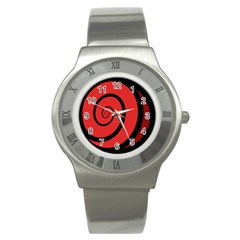 Double Spiral Thick Lines Black Red Stainless Steel Watch by Mariart