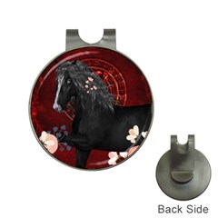 Awesmoe Black Horse With Flowers On Red Background Hat Clips With Golf Markers by FantasyWorld7