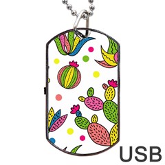 Cactus Seamless Pattern Background Polka Wave Rainbow Dog Tag Usb Flash (one Side) by Mariart