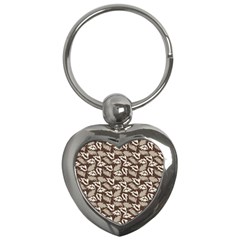 Dried Leaves Grey White Camuflage Summer Key Chains (heart)  by Mariart