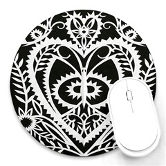 Paper Cut Butterflies Black White Round Mousepads by Mariart