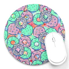 Donuts Pattern Round Mousepads by ValentinaDesign