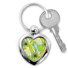 Amazon Forest Natural Green Yellow Leaf Key Chains (heart)  by Mariart