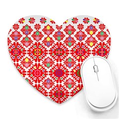 Plaid Red Star Flower Floral Fabric Heart Mousepads by Mariart