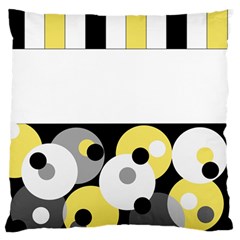 Black, Gray, Yellow Stripes And Dots Large Flano Cushion Case (two Sides) by digitaldivadesigns