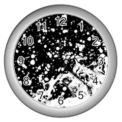 Black And White Splash Texture Wall Clocks (silver)  by dflcprints