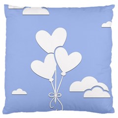 Clouds Sky Air Balloons Heart Blue Large Cushion Case (one Side) by Nexatart