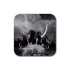 Awesome Wild Black Horses Running In The Night Rubber Square Coaster (4 Pack)  by FantasyWorld7