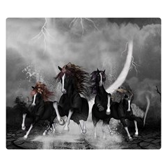 Awesome Wild Black Horses Running In The Night Double Sided Flano Blanket (small)  by FantasyWorld7