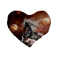 Steampunk, Awesome Steampunk Horse With Clocks And Gears In Silver Standard 16  Premium Flano Heart Shape Cushions by FantasyWorld7