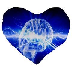 Lightning Brain Blue Large 19  Premium Flano Heart Shape Cushions by Mariart