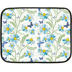 Flower Blue Butterfly Leaf Green Fleece Blanket (mini) by Mariart