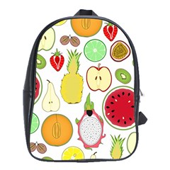 Mango Fruit Pieces Watermelon Dragon Passion Fruit Apple Strawberry Pineapple Melon School Bag (xl) by Mariart