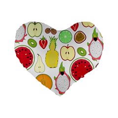 Mango Fruit Pieces Watermelon Dragon Passion Fruit Apple Strawberry Pineapple Melon Standard 16  Premium Heart Shape Cushions by Mariart