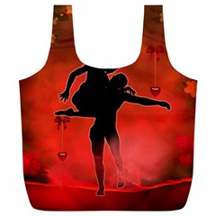 Dancing Couple On Red Background With Flowers And Hearts Full Print Recycle Bags (l)  by FantasyWorld7