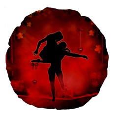 Dancing Couple On Red Background With Flowers And Hearts Large 18  Premium Flano Round Cushions by FantasyWorld7