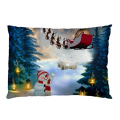 Christmas, Snowman With Santa Claus And Reindeer Pillow Case by FantasyWorld7