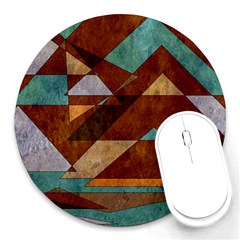 Turquoise And Bronze Triangle Design With Copper Round Mousepads by digitaldivadesigns