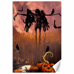 Halloween Design With Scarecrow, Crow And Pumpkin Canvas 12  X 18   by FantasyWorld7