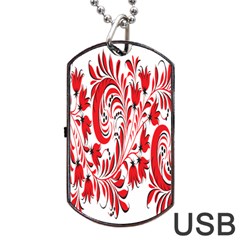 Red Flower Floral Leaf Dog Tag Usb Flash (one Side) by Mariart