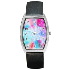 Pink And Purple Galaxy Watercolor Background  Barrel Style Metal Watch by paulaoliveiradesign