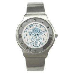 Blue Vintage Floral  Stainless Steel Watch by NouveauDesign