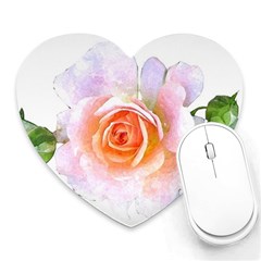 Pink Rose Flower, Floral Watercolor Aquarel Painting Art Heart Mousepads by picsaspassion