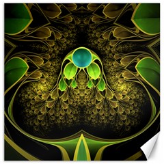 Beautiful Gold And Green Fractal Peacock Feathers Canvas 12  X 12   by jayaprime