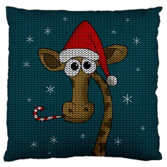 Christmas Giraffe  Large Cushion Case (one Side) by Valentinaart