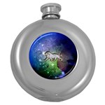 Wonderful Lion Silhouette On Dark Colorful Background Round Hip Flask (5 oz) Front