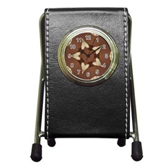 Chocolate Brown Kaleidoscope Design Star Pen Holder Desk Clocks by yoursparklingshop