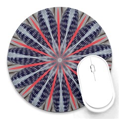 Red White Blue Kaleidoscopic Star Flower Design Round Mousepads by yoursparklingshop