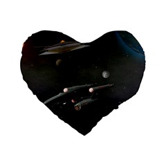 Space Travel Spaceship Space Standard 16  Premium Flano Heart Shape Cushions by Celenk