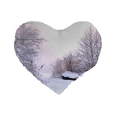 Winter Snow Ice Freezing Frozen Standard 16  Premium Flano Heart Shape Cushions by Celenk