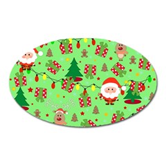 Santa And Rudolph Pattern Oval Magnet by Valentinaart