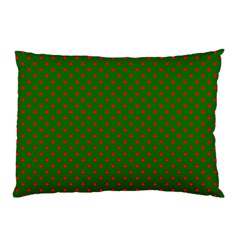 Red Stars On Christmas Green Background Pillow Case by PodArtist