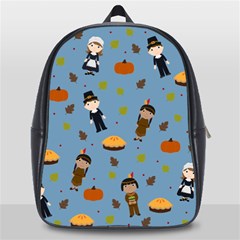 Pilgrims And Indians Pattern - Thanksgiving School Bag (large) by Valentinaart